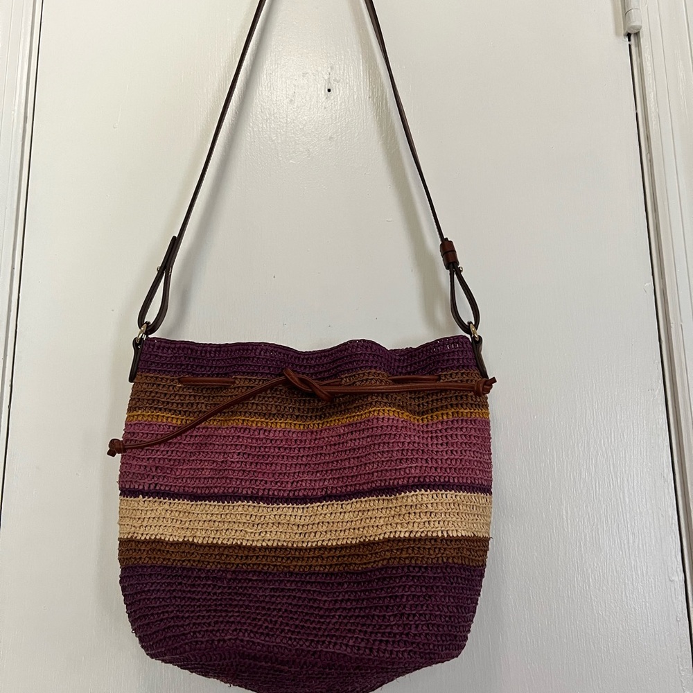 Sezane bucket bag with leather strap.